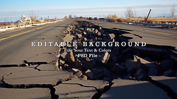 PSD the asphalt road transportation was damaged due to the earthquake ai generated image