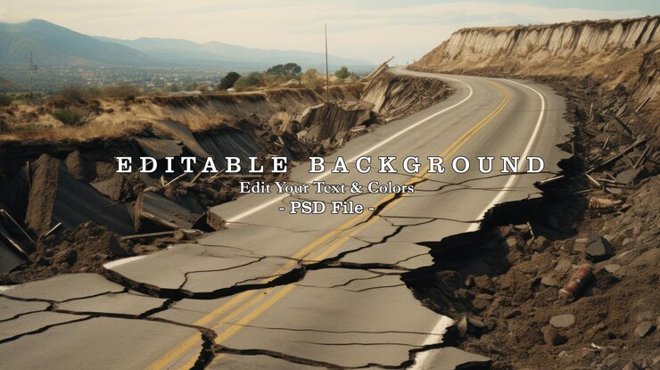 PSD the asphalt road transportation was damaged due to the earthquake ai generated image