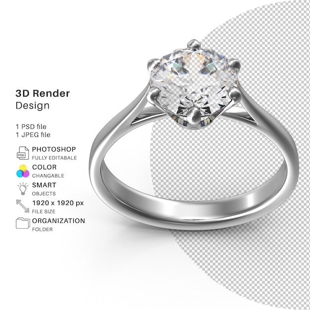 PSD asscher cut diamond silver ring modellazione 3d file psd anello realistico