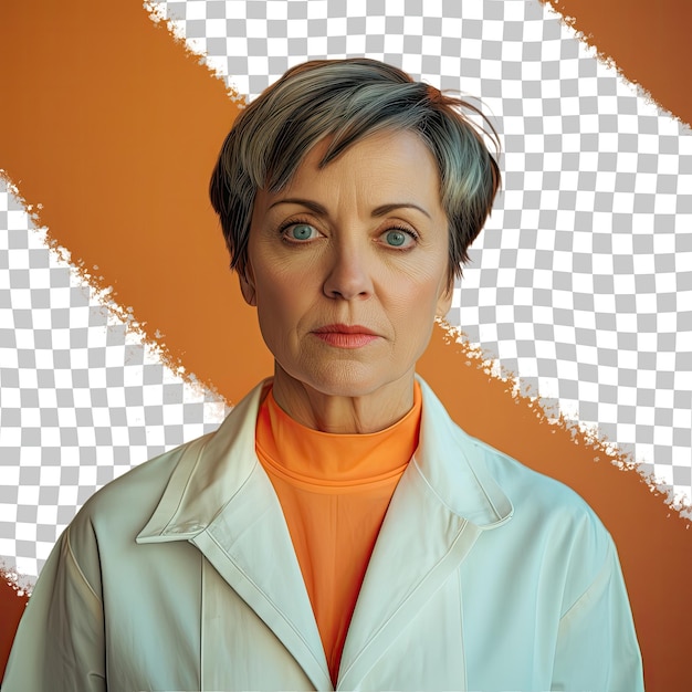 Assertive aboriginal australian scientist serious short haired woman challenges conventions in medical attire