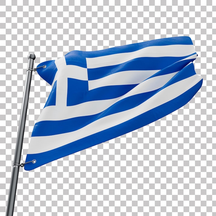 PSD 3dアセット リアルなギリシャの旗 透明な背景
