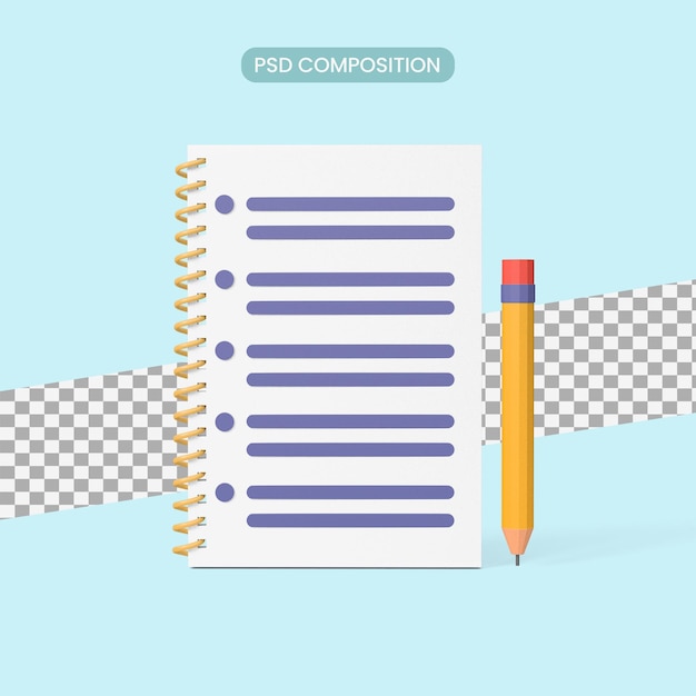 PSD assignment icon. clipboard, checklist, document symbol. 3d rendering illustration.