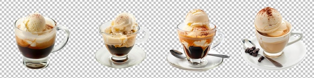 PSD assorted affogato coffee desserts isolated on transparent background