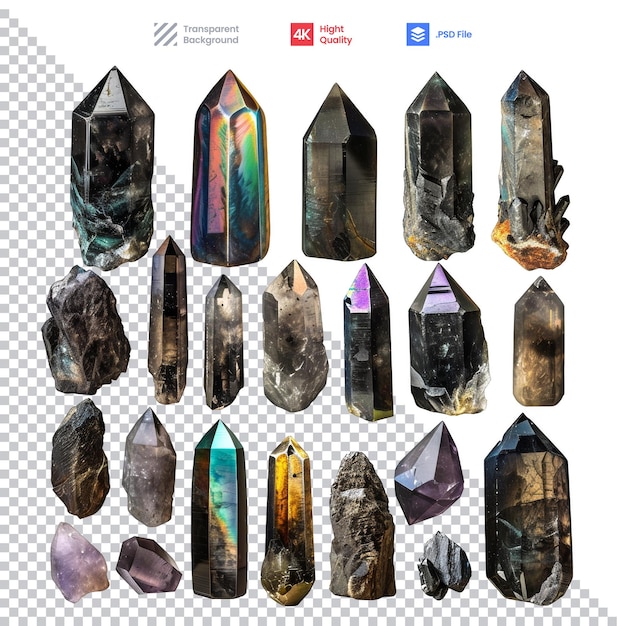 PSD assorted crystals on white background