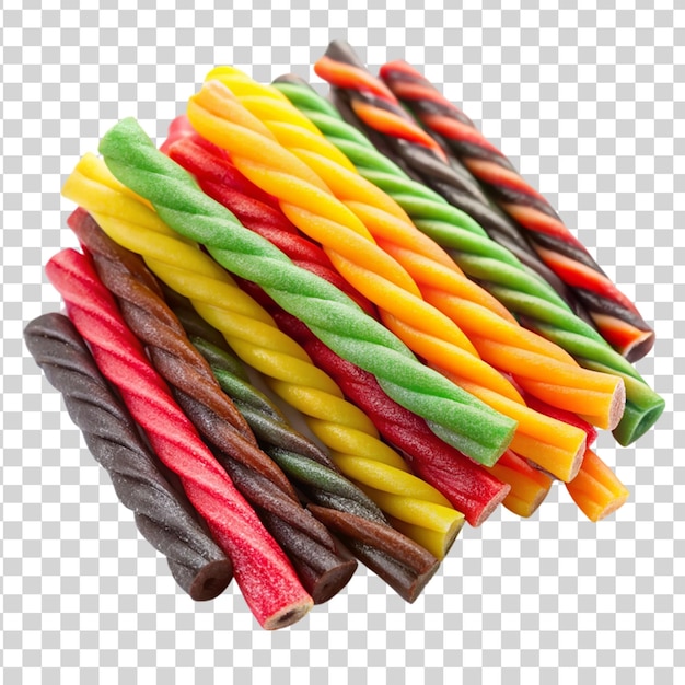 PSD assorted flavored licorice twists isolated on transparent background