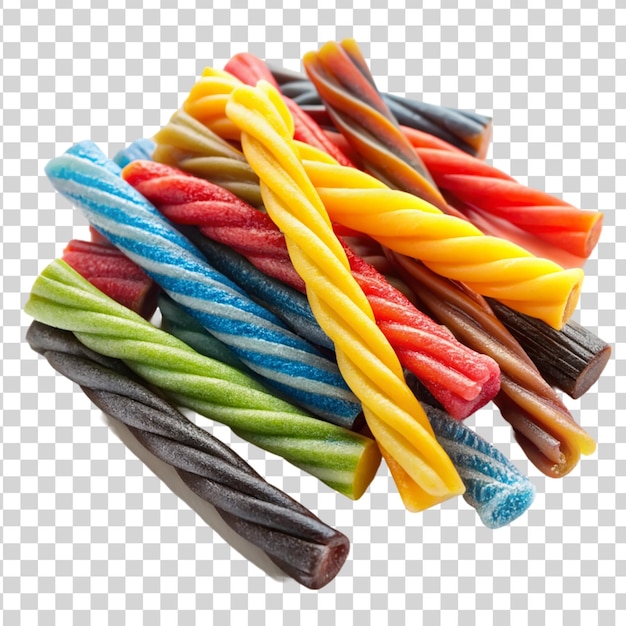 Assorted flavored licorice twists isolated on transparent background