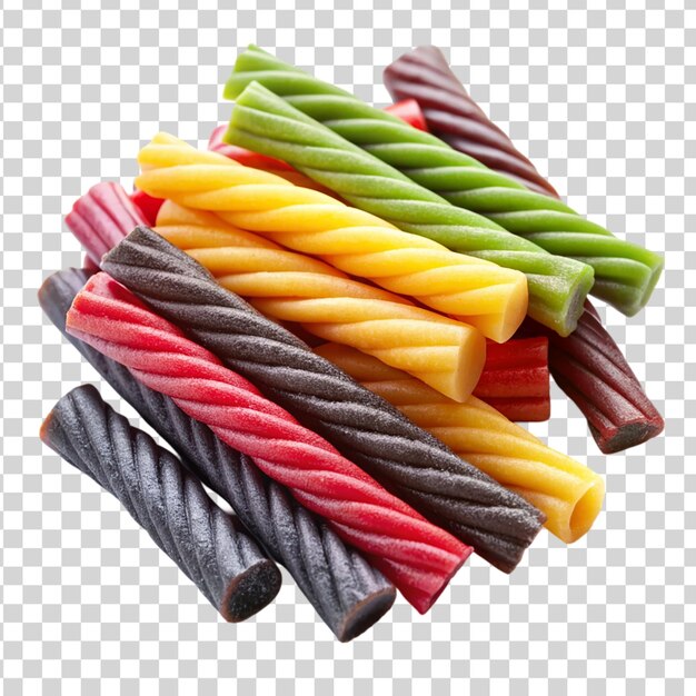 PSD assorted flavored licorice twists isolated on transparent background