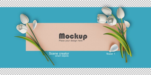 PSD mockup di illustrazione cornice fiore assortiti