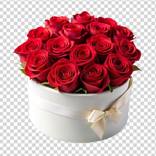 PSD assorted fresh red roses in a round white box isolated on transparent background