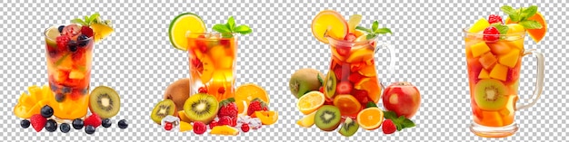 PSD Различные фруктовые напитки, выделенные на прозрачном фоне