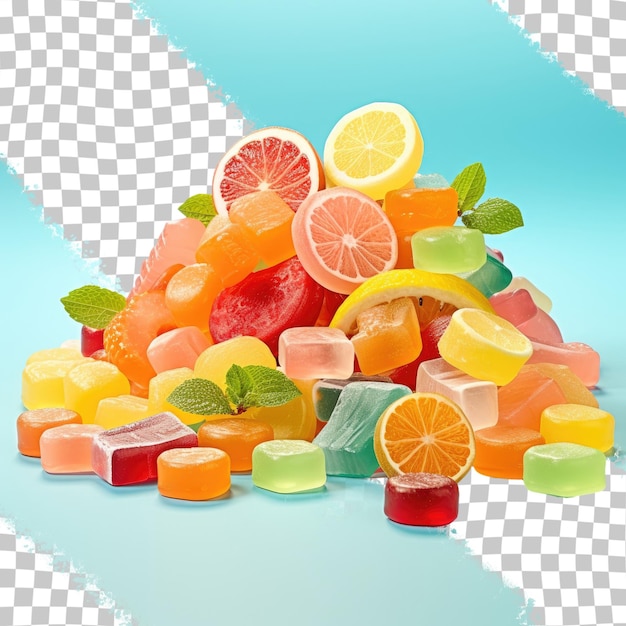 PSD assorted fruit gummies transparent background