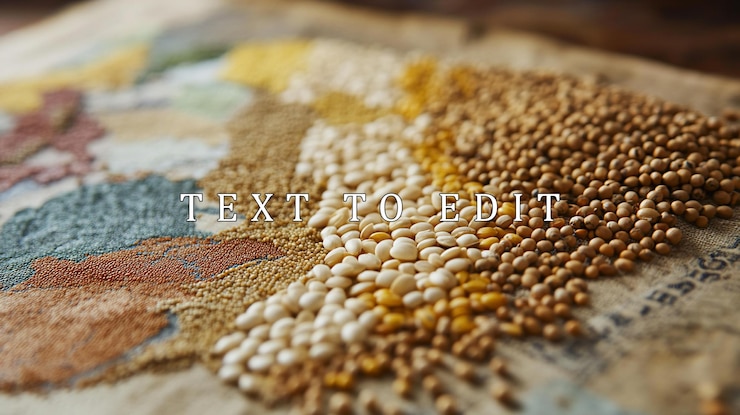 PSD assorted seeds and grains arranged on an antique map