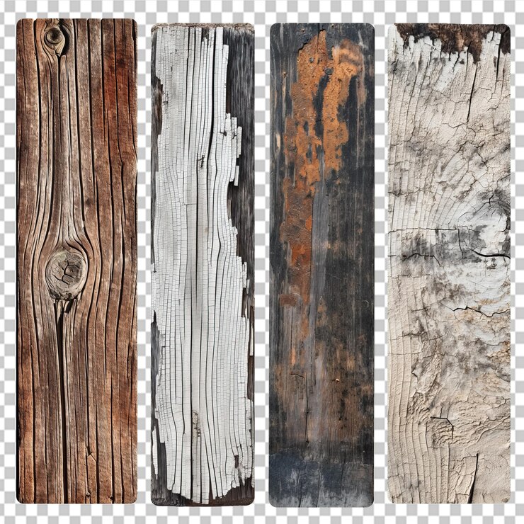 PSD assorted textured wooden planks on transparent background