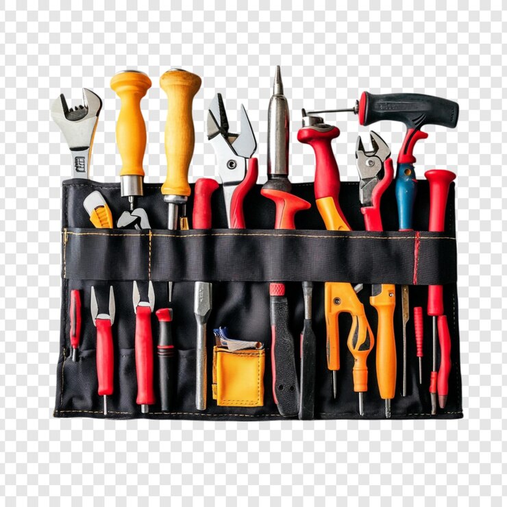 PSD assorted tools in a black rollup bag