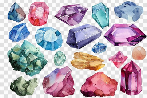 PSD assorted watercolor gemstones collection