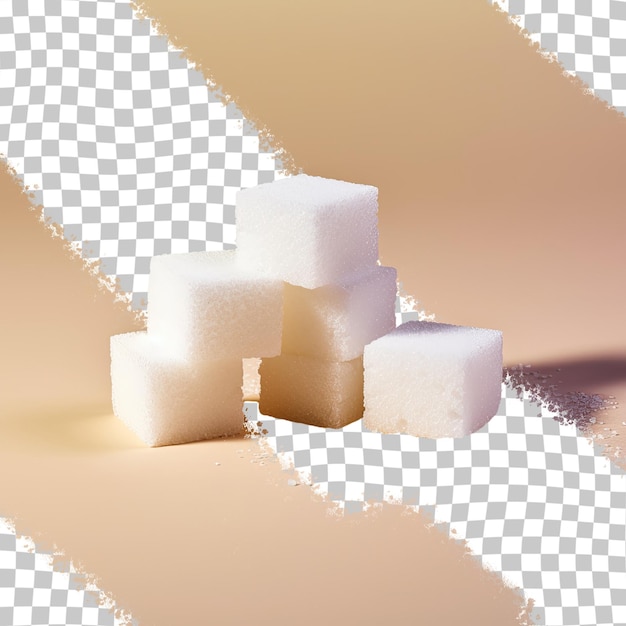 PSD assorted white and unrefined cube sugar on a transparent background