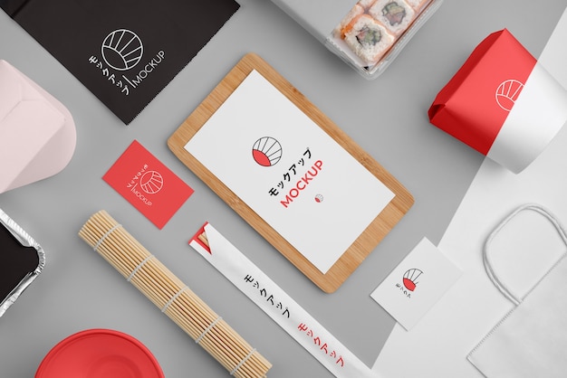 PSD assortiment japans fastfood met mock-up verpakking