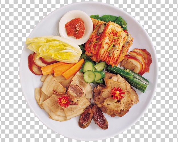 Assortiment Koreaanse Bossam met Kimchi en bijgerechten