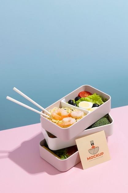 Assortment of bento box with mock-up card