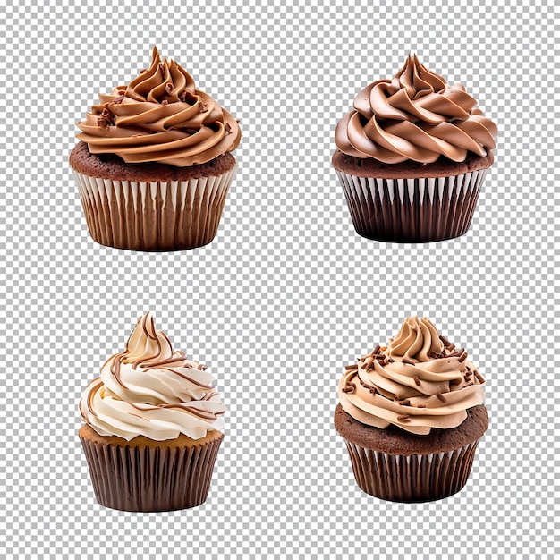 Assortment of cupcakes collection set isolated on transparent background