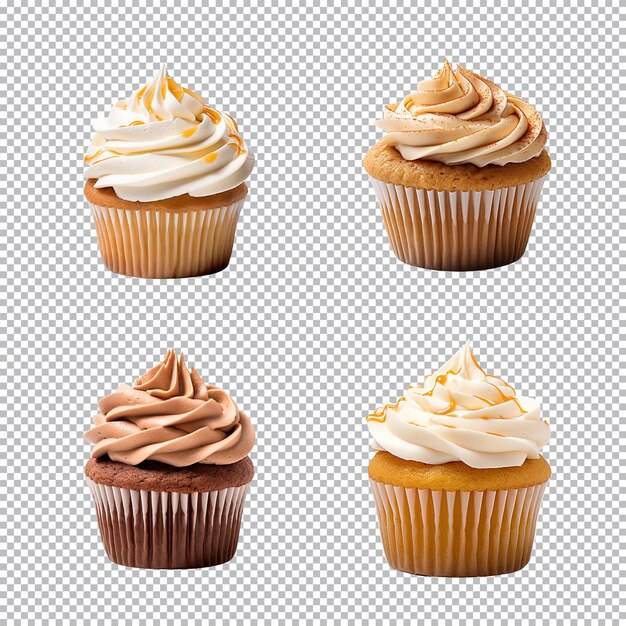 PSD assortment of cupcakes collection set isolated on transparent background