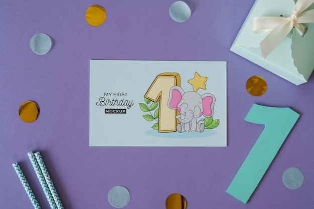 PSD assortment of first birthday elements mock-up for newborns