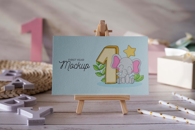 PSD assortment of first birthday elements mock-up for newborns