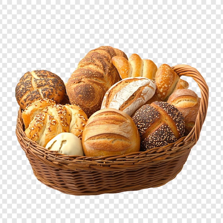 PSD assortment of freshly baked bread in a basket