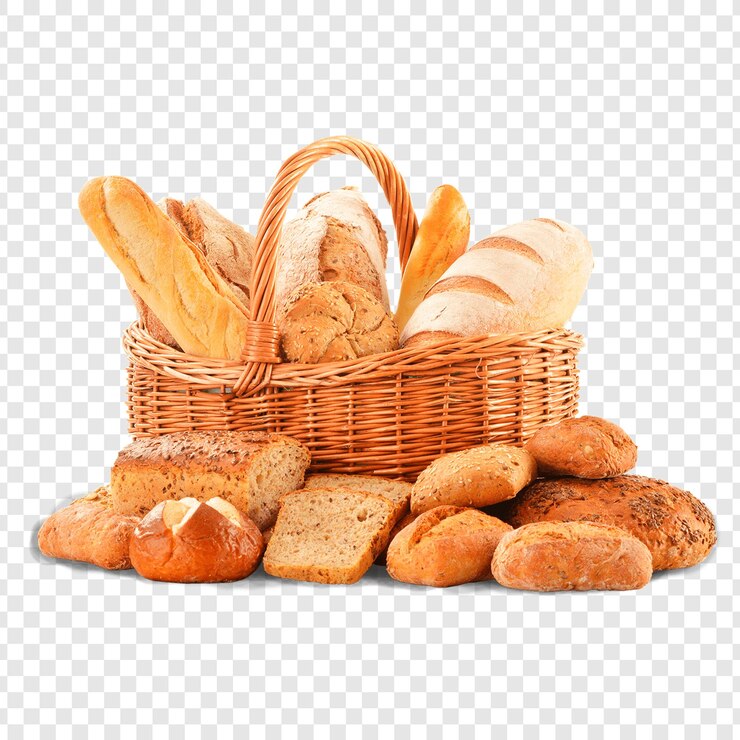 PSD assortment of freshly baked breads in a wicker basket