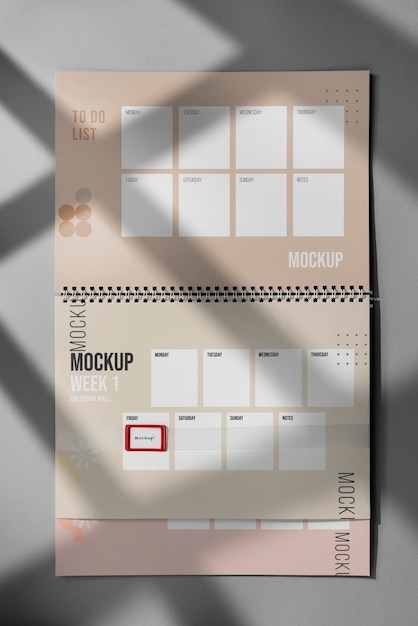 PSD assortment of mock-up wall calendar indoors