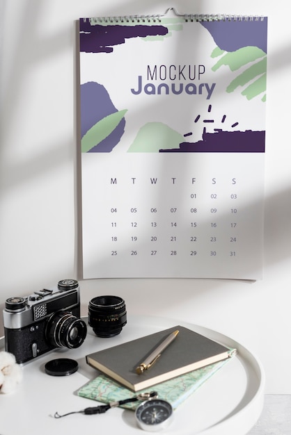 Assortment of mock-up wall calendar indoors