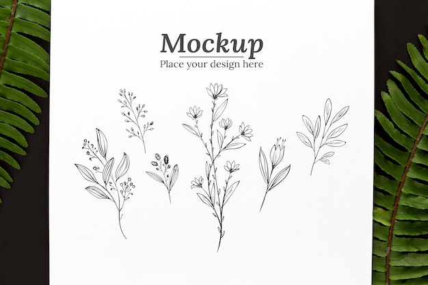 Assortment of green leaves with mock-up