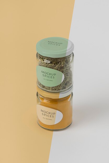 Assortment of spices with label mock-up