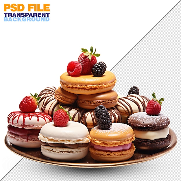 PSD assortment of tasty french patisserie on transparent background