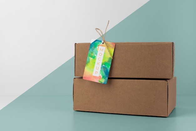 PSD assortment with craft box tag mock-up