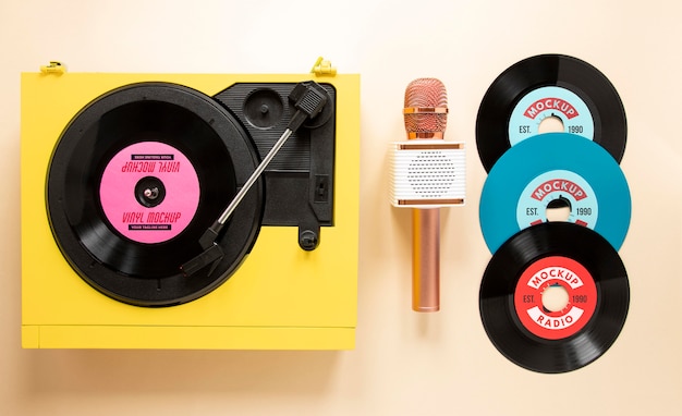 PSD assortment with vinyl records mock-up