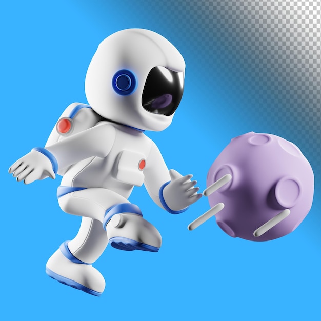 astro kicking ball 3d illustration