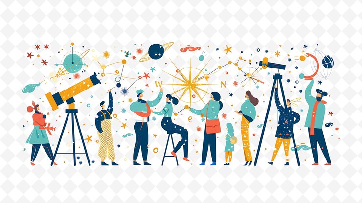 PSD astrological characters navigating by the stars design is na flat illustration festival theme art