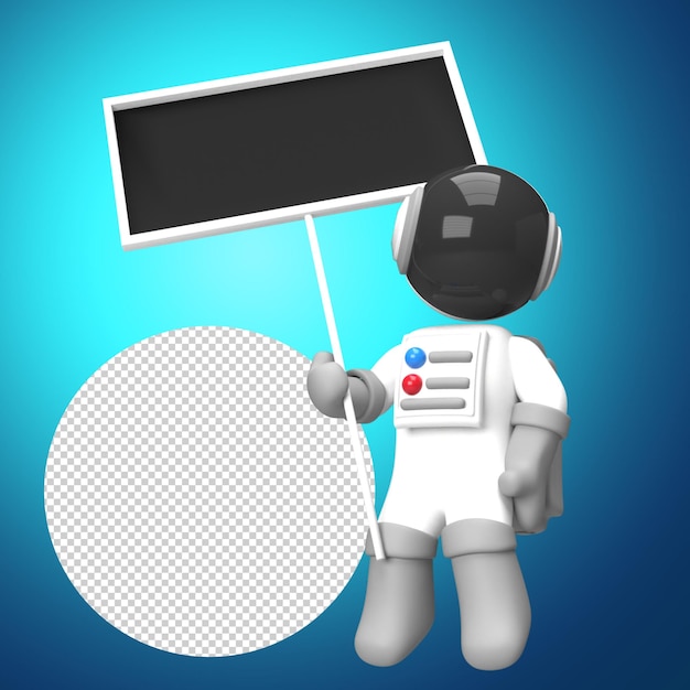 PSD astronaut 3d render with empty board