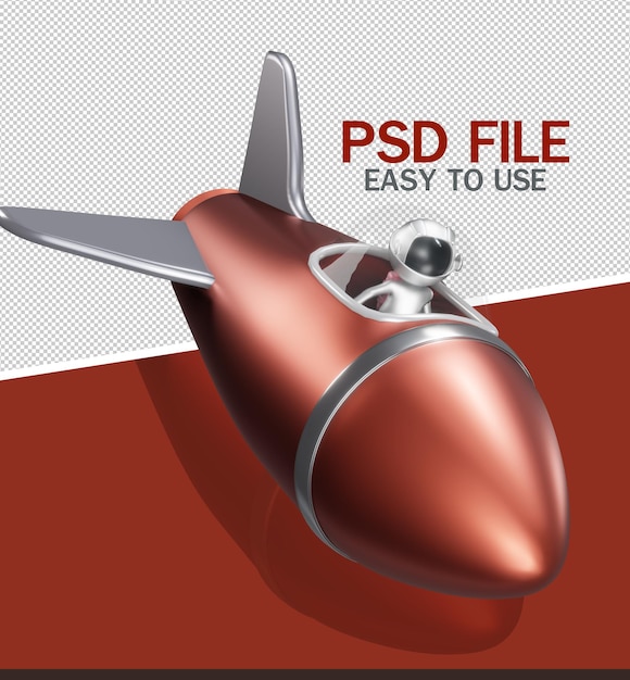 Astronaut  and Red realistic rocket   isolated  on background 3d rendering