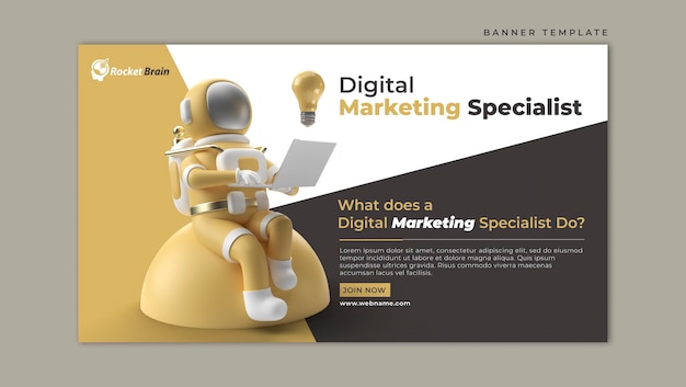 PSD astronaut bezig met laptop digitale marketing horizontale bannersjabloon