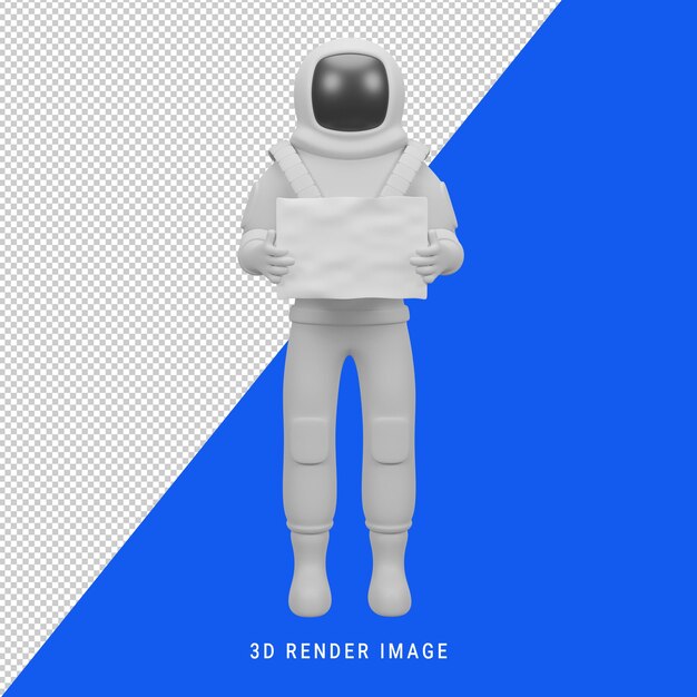 Astronaut die papier vasthoudt en bericht verzendt 3d render, 3d illustratie