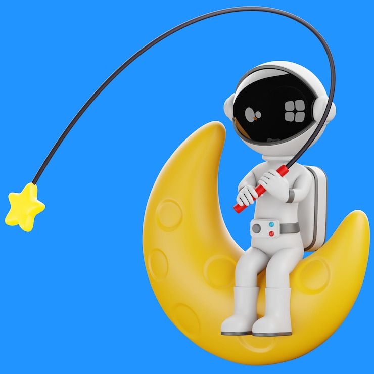 PSD astronaut fishing a star 3d render transparent illustration