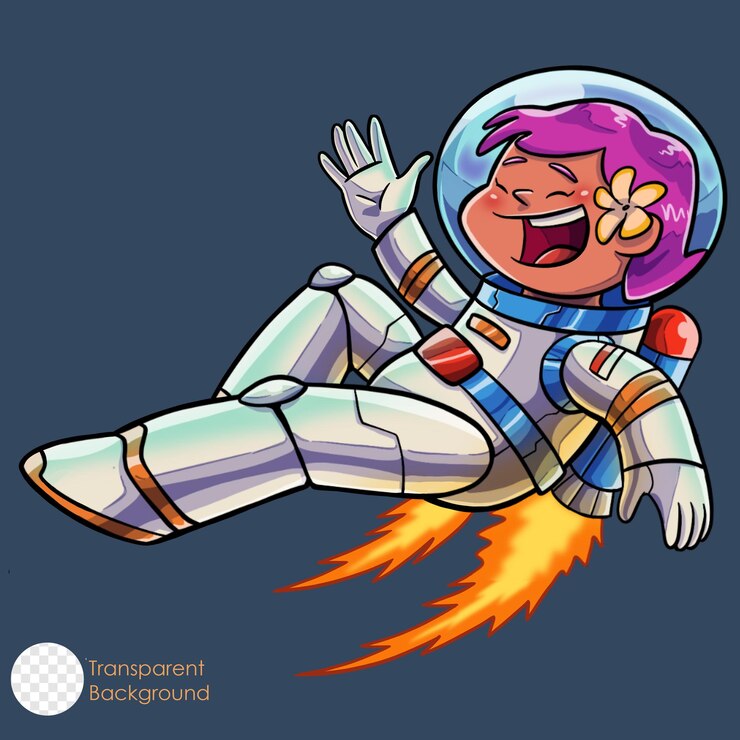 PSD astronaut girl flying on space illustration