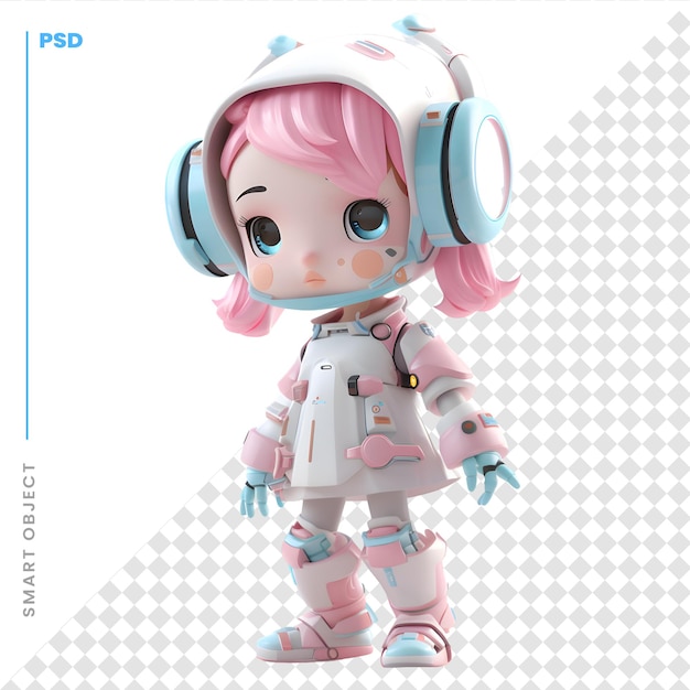 Astronaut girl with headphones 3d rendered illustration