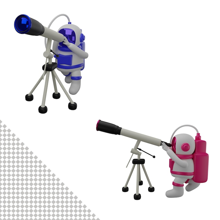 PSD astronaut looking using telsecope 3d illustration