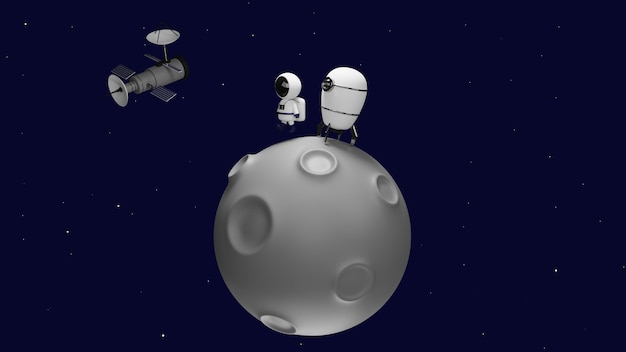 astronaut on the moon with spaceship