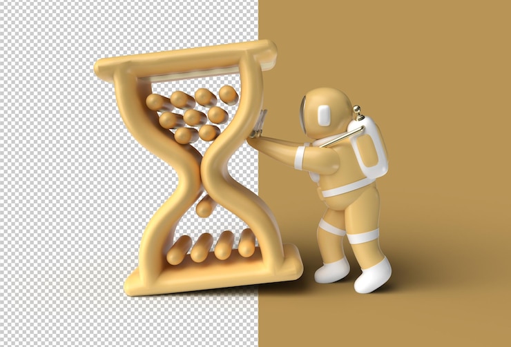  Astronaut pushing hourglass transparent psd file. Premium Psd