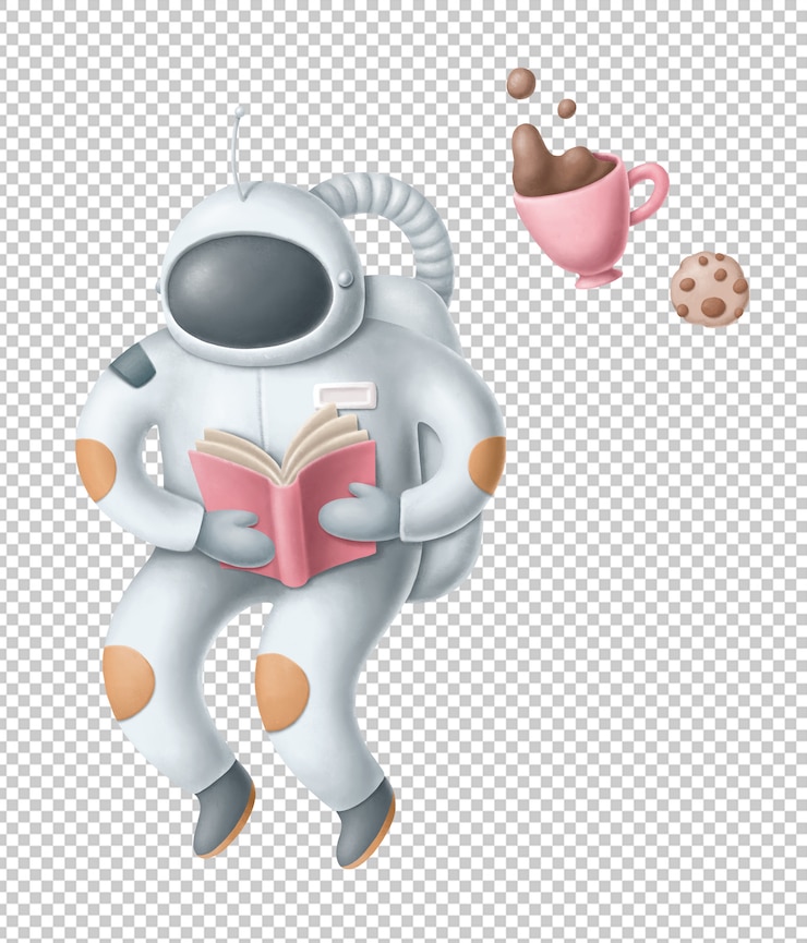PSD astronaut reading a book