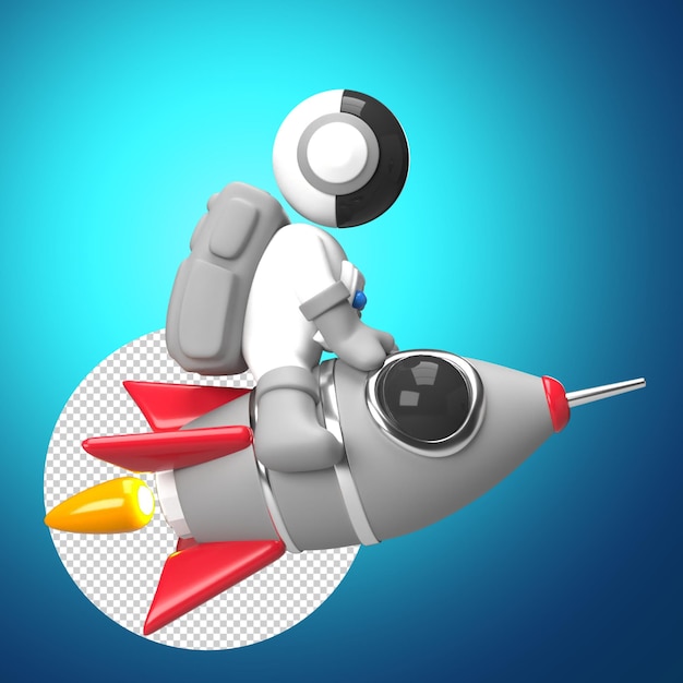astronaut riding the rocket with 3d style